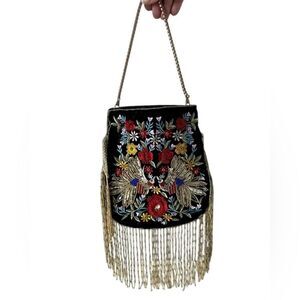 Ramla Embroidered Beaded Velvet Pouch.New Without Tag